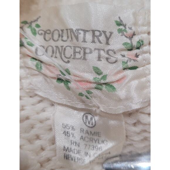 Vintage Country Concepts Pastel Floral Fleur-de-lis Sweater Sz Medium Ramie - Picture 6 of 10